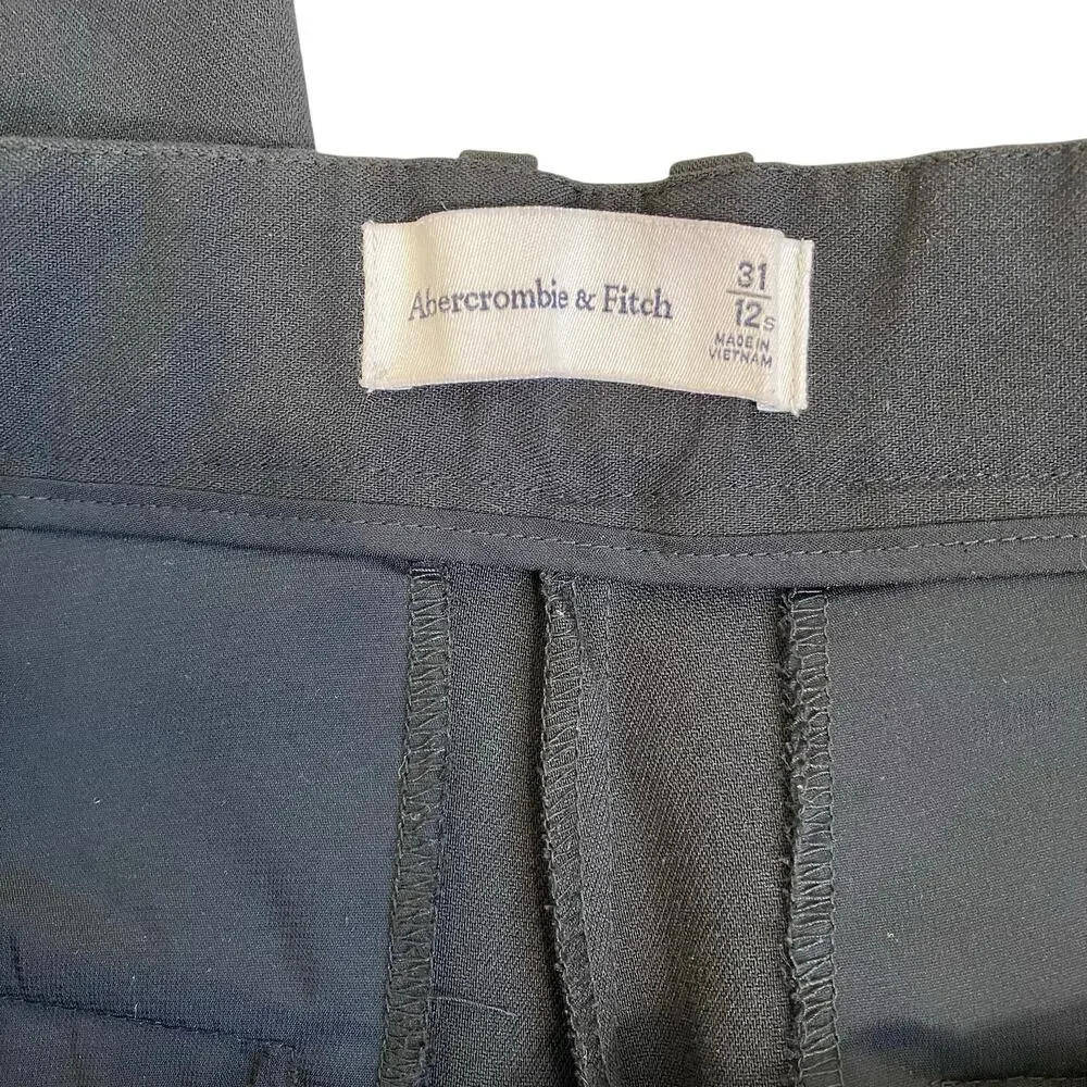 Abercrombie & Fitch Sz 31/12 Short Black Pleated Wide Leg Trouser Pants Classic